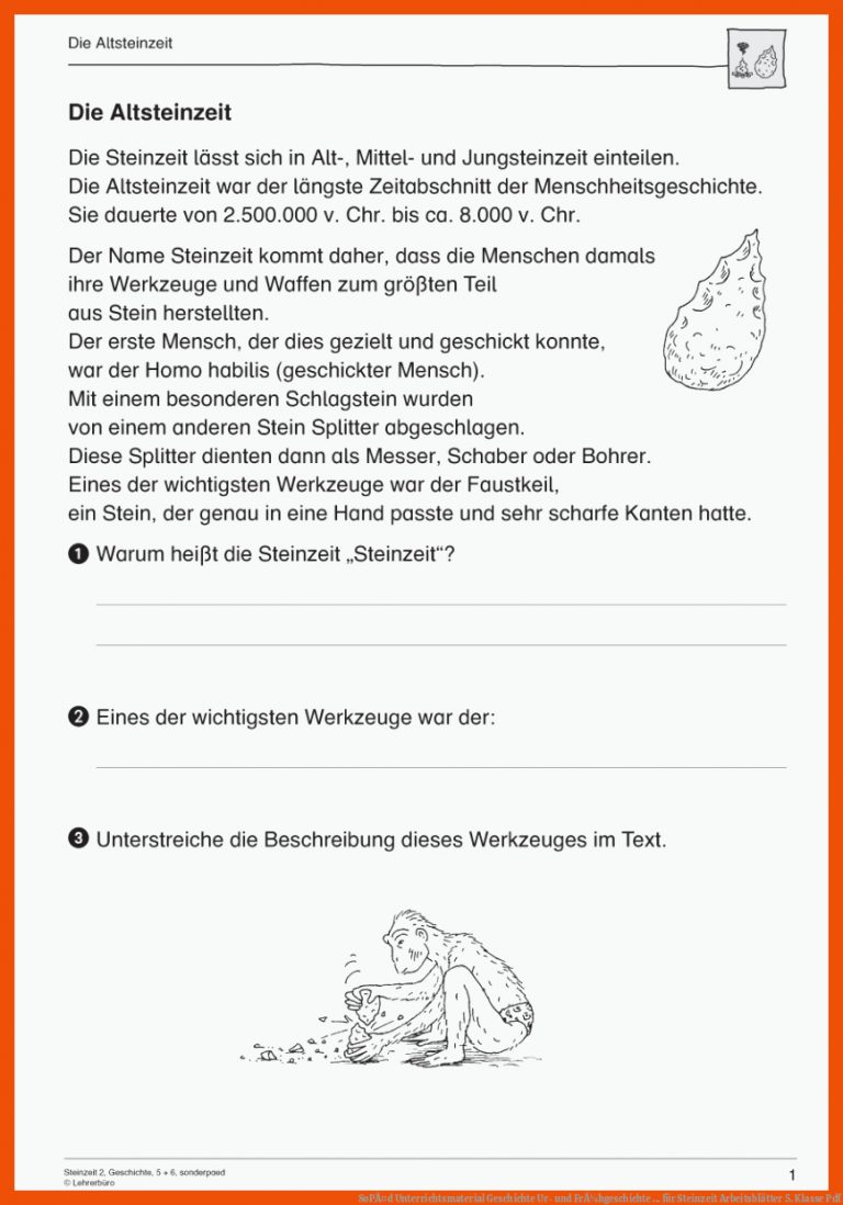 SoPÃ¤d Unterrichtsmaterial Geschichte Ur- und FrÃ¼hgeschichte ... für steinzeit arbeitsblätter 5. klasse pdf