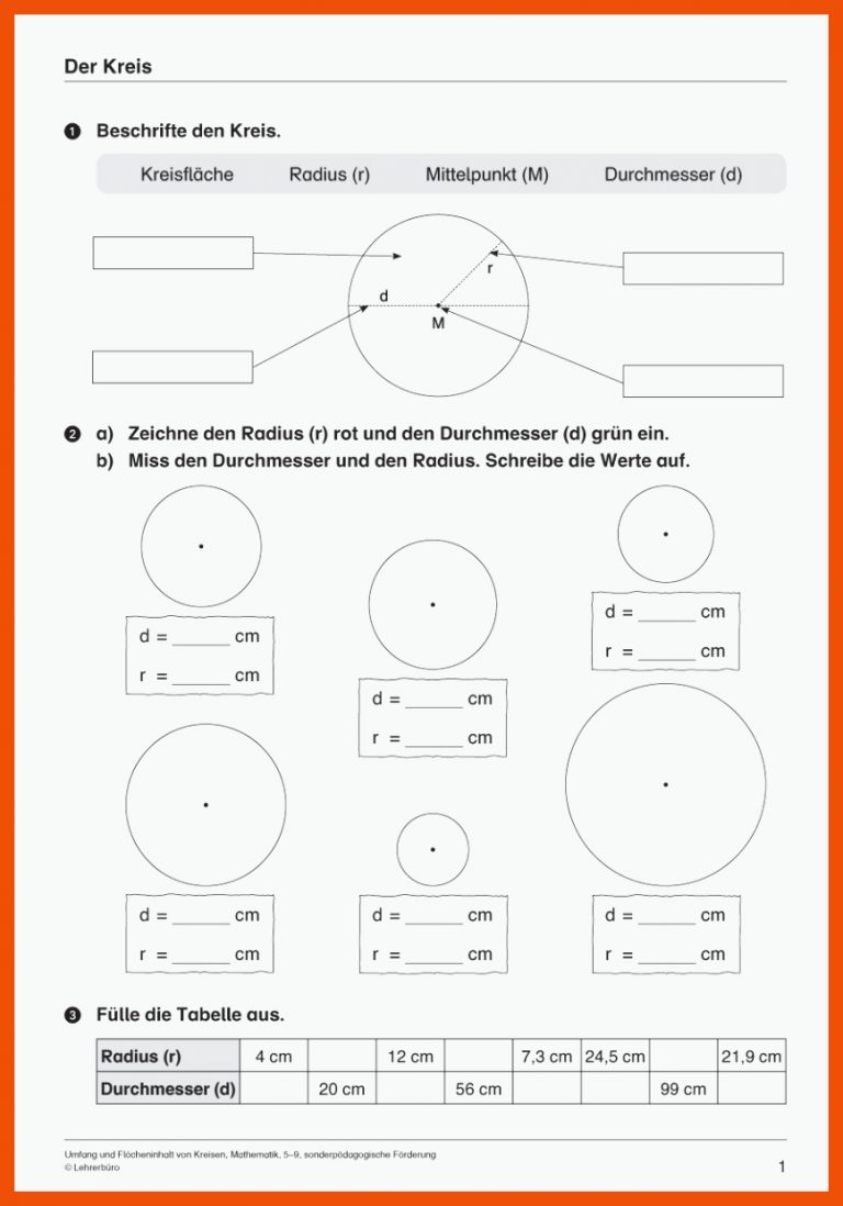 SopÃ¤d Unterrichtsmaterial Mathematik Geometrie Fuer Kreis Arbeitsblätter Hauptschule