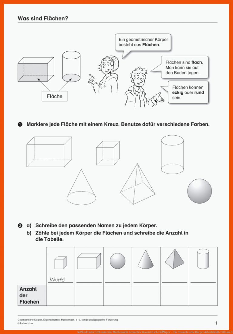 SoPÃ¤d Unterrichtsmaterial Mathematik Geometrie Geometrische KÃ¶rper ... für geometrische körper arbeitsblätter klasse 5