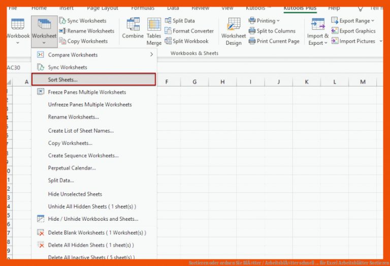 Sortieren Oder ordnen Sie BlÃ¤tter / ArbeitsblÃ¤tter Schnell ... Fuer Excel Arbeitsblätter sortieren