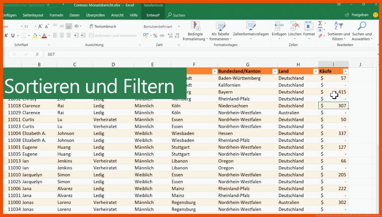 Sortieren Von Daten In Einer Tabelle Fuer Excel Arbeitsblätter sortieren