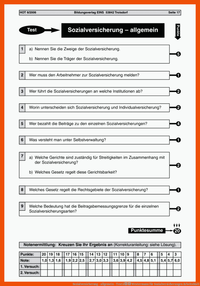 Sozialversicherung - allgemein - Test â Westermann für sozialversicherungen arbeitsblatt
