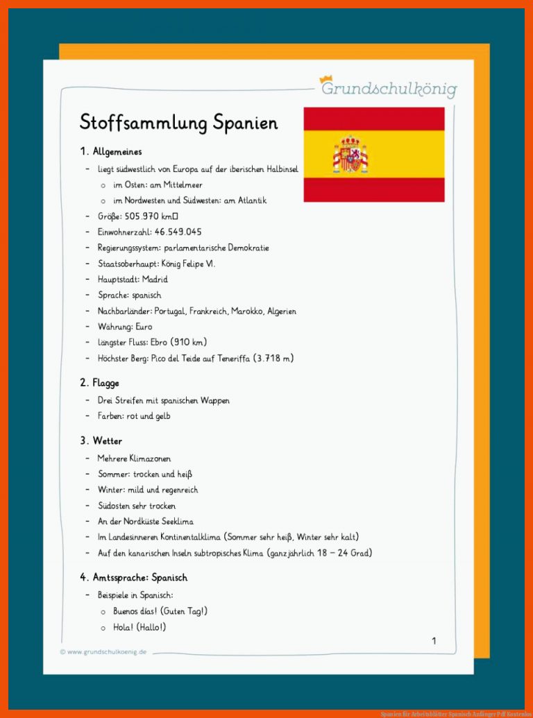 Spanien für arbeitsblätter spanisch anfänger pdf kostenlos