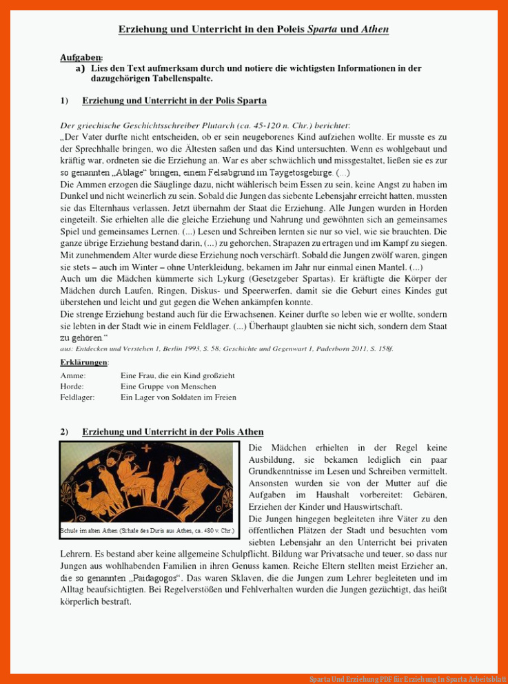 Sparta Und Erziehung | PDF für erziehung in sparta arbeitsblatt
