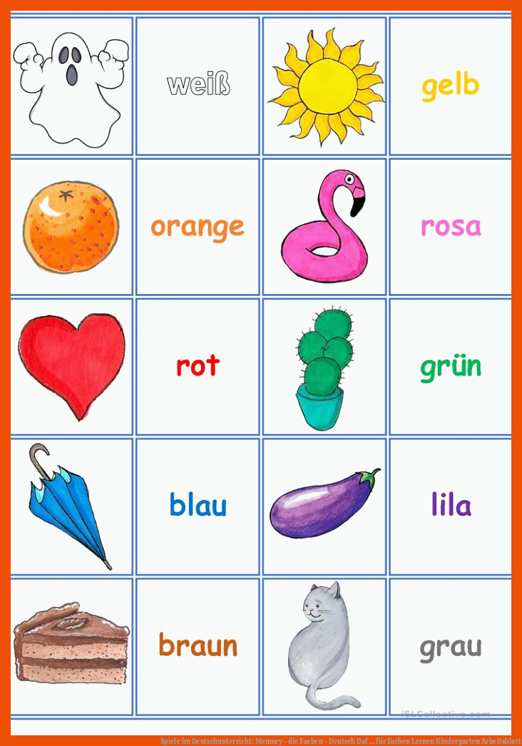 Spiele im Deutschunterricht: Memory - die Farben - Deutsch Daf ... für farben lernen kindergarten arbeitsblatt