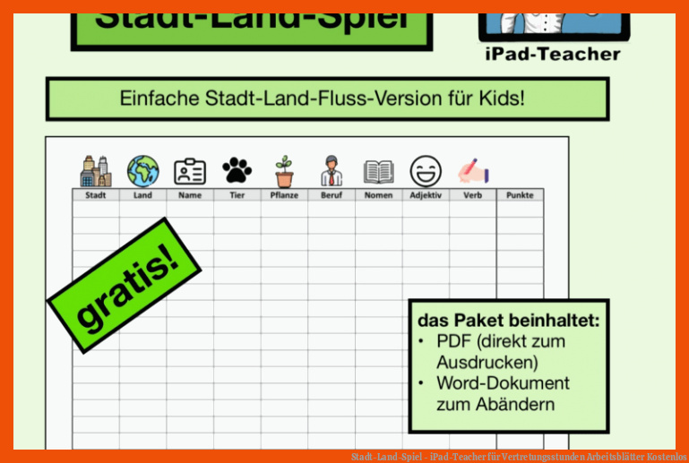 Stadt-Land-Spiel - iPad-Teacher für vertretungsstunden arbeitsblätter kostenlos