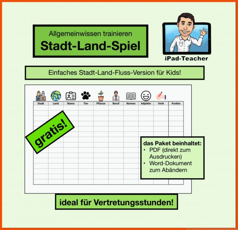 Stadt-land-spiel - Ipad-teacher Fuer Vertretungsstunden Arbeitsblätter Kostenlos