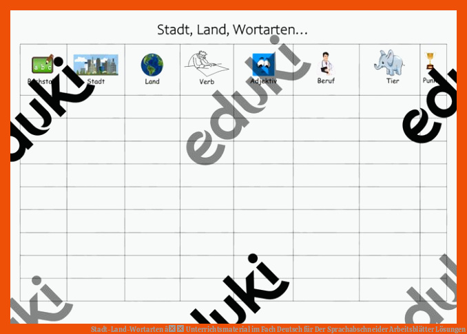 Stadt-Land-Wortarten â Unterrichtsmaterial im Fach Deutsch für der sprachabschneider arbeitsblätter lösungen