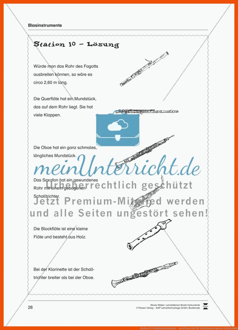 Station 10: Holzblasinstrumente - meinUnterricht für holzblasinstrumente arbeitsblatt