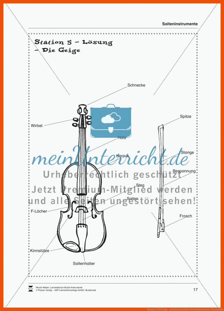 Station 5: Die Geige - meinUnterricht für streichinstrumente arbeitsblatt