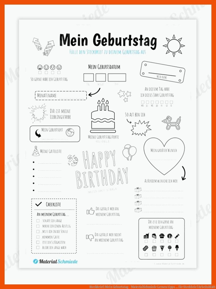 Steckbrief: Mein Geburtstag - MaterialSchmiede | Lernen tipps ... für steckbrief arbeitsblatt
