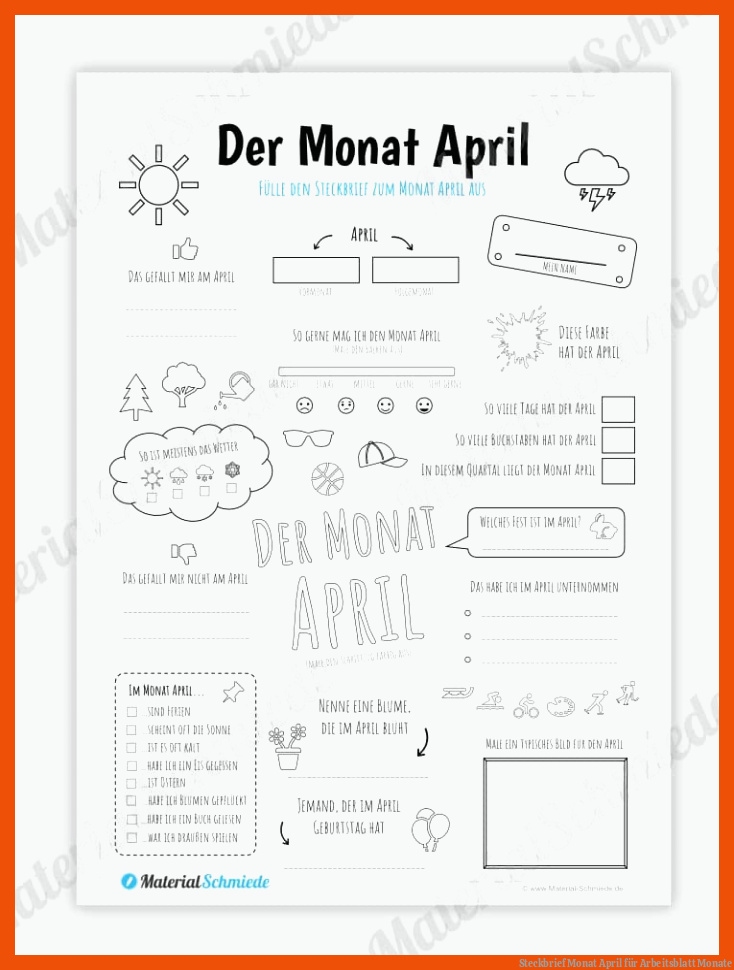 Steckbrief Monat April für arbeitsblatt monate