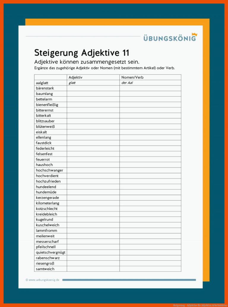 Steigerung - Adjektive für adjektive arbeitsblätter