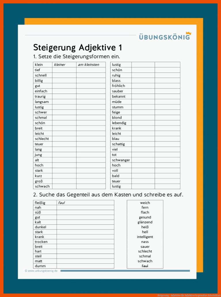Steigerung - Adjektive für adjektive gegensätze arbeitsblatt