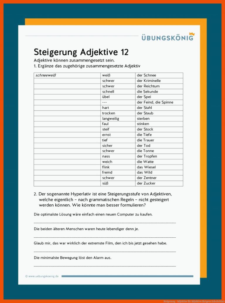 Steigerung - Adjektive für adjektive steigern arbeitsblatt