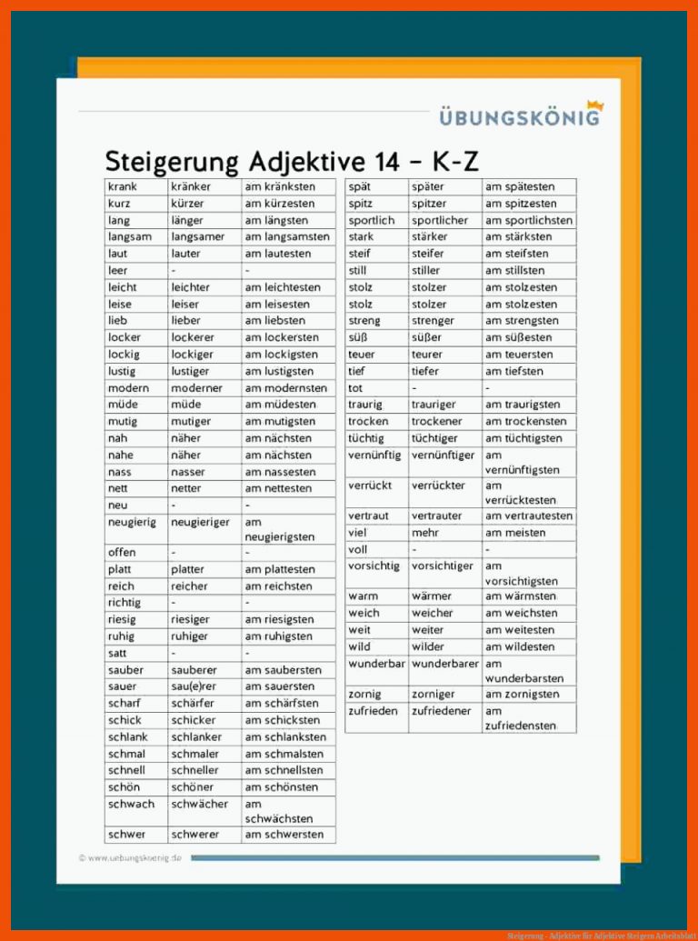 Steigerung - Adjektive Fuer Adjektive Steigern Arbeitsblatt