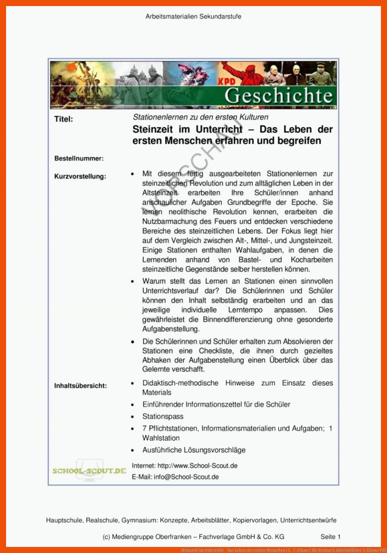 Steinzeit im Unterricht - Das Leben der ersten Menschen (5.-7. Klasse) für steinzeit arbeitsblätter 5. klasse pdf