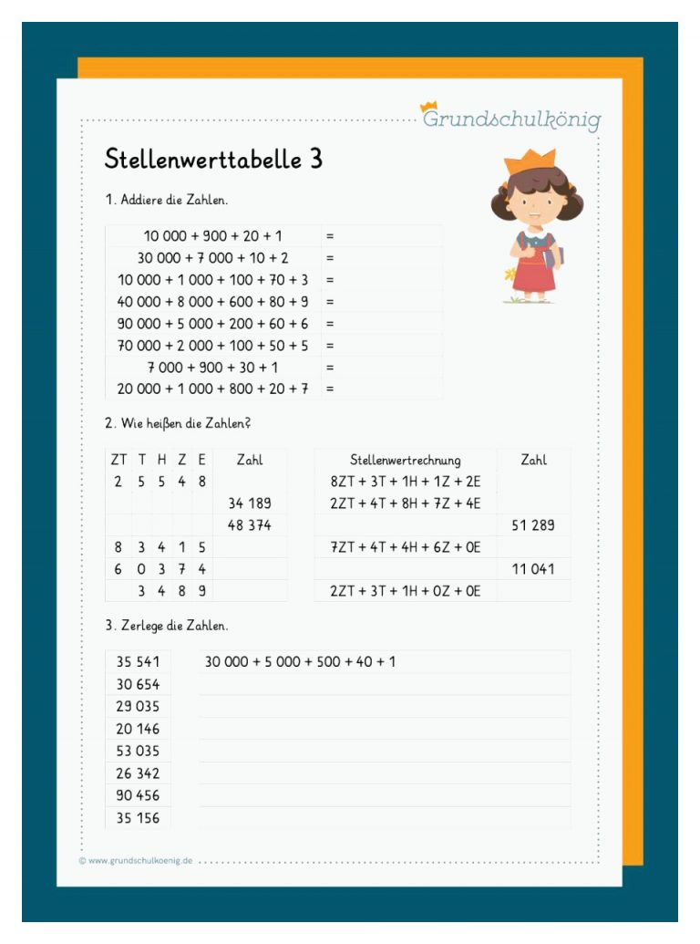 Stellenwerttabelle, Zahlenstrahl Fuer Zahlen In Worten Schreiben Arbeitsblatt 5. Klasse