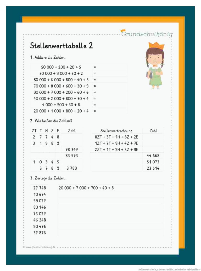 Stellenwerttabelle, Zahlenstrahl für Zahlenbuch 4 Arbeitsblätter