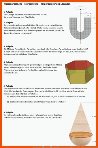 Volumen Oberfläche Prisma Arbeitsblatt Allgemeine Arbeitsblätter