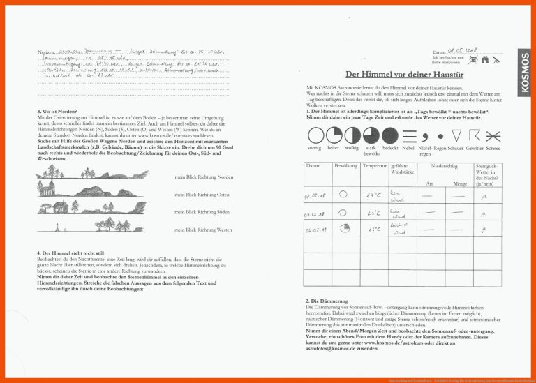 Sternenhimmel Beobachten - Kosmos Verlag Fuer orientierung Am Sternenhimmel Arbeitsblatt