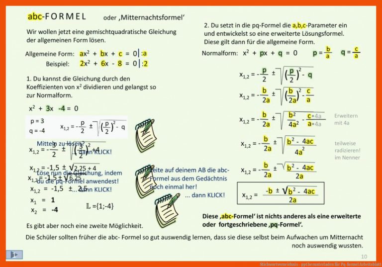 Stichwortverzeichnis - ppt herunterladen für pq-formel arbeitsblatt