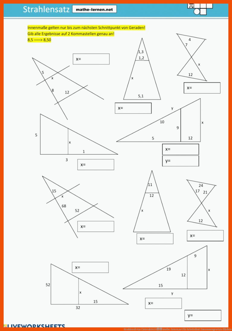 StrahlensÃ¤tze (interaktiv) â mathe-lernen.net für arbeitsblatt zusammengesetzte flächen