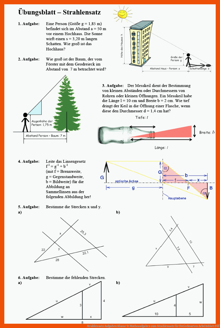 Strahlensatz Aufgaben Klasse 9: Matheaufgaben zum Strahlensatz für dreiecksarten arbeitsblatt pdf