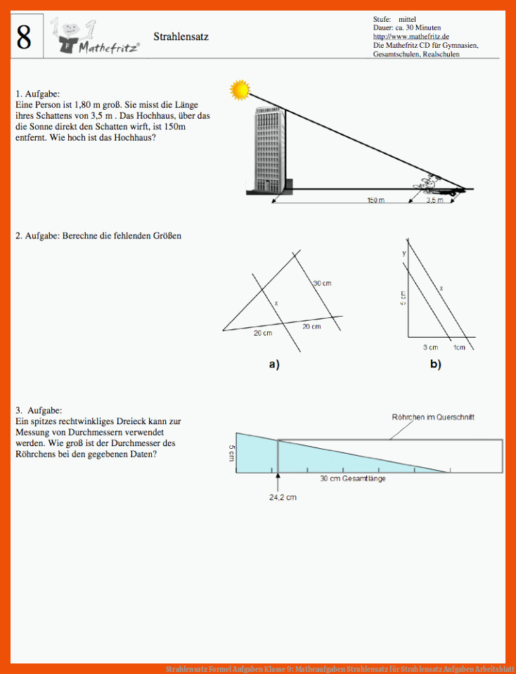 Strahlensatz Formel Aufgaben Klasse 9: Matheaufgaben Strahlensatz für strahlensatz aufgaben arbeitsblatt