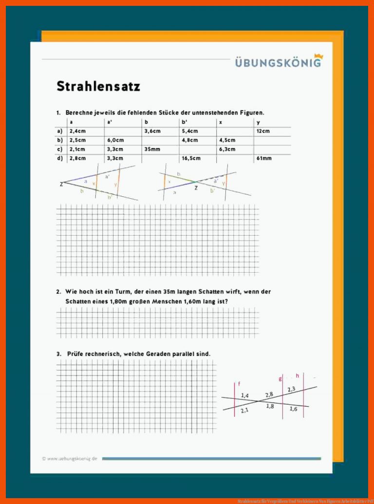 Strahlensatz für vergrößern und verkleinern von figuren arbeitsblätter pdf