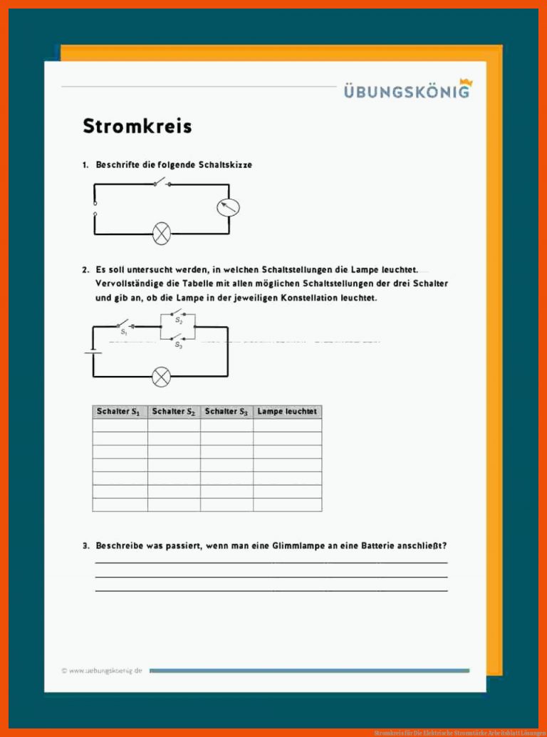 Stromkreis für die elektrische stromstärke arbeitsblatt lösungen