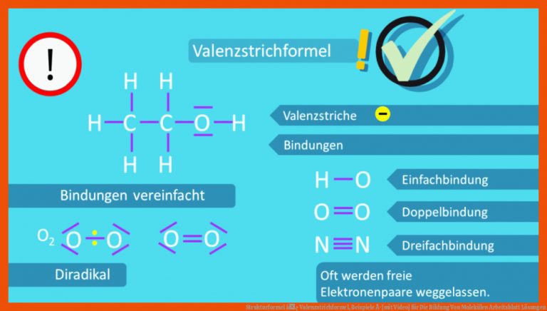 Strukturformel â¢ Valenzstrichformel, Beispiele Â· [mit Video] für die bildung von molekülen arbeitsblatt lösungen