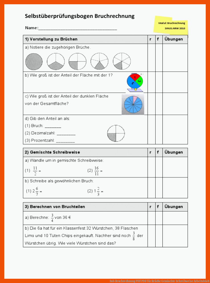 Sub Bruchrechnung PDF | PDF für brüche gemischte schreibweise arbeitsblatt