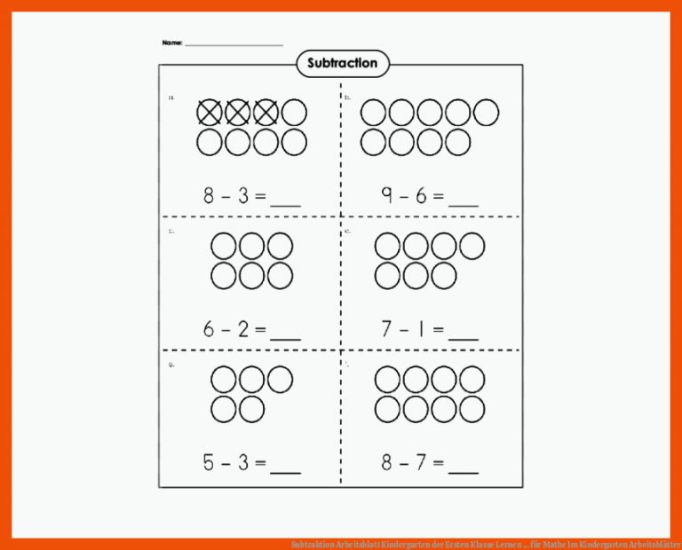 Subtraktion Arbeitsblatt Kindergarten der Ersten Klasse Lernen ... für mathe im kindergarten arbeitsblätter
