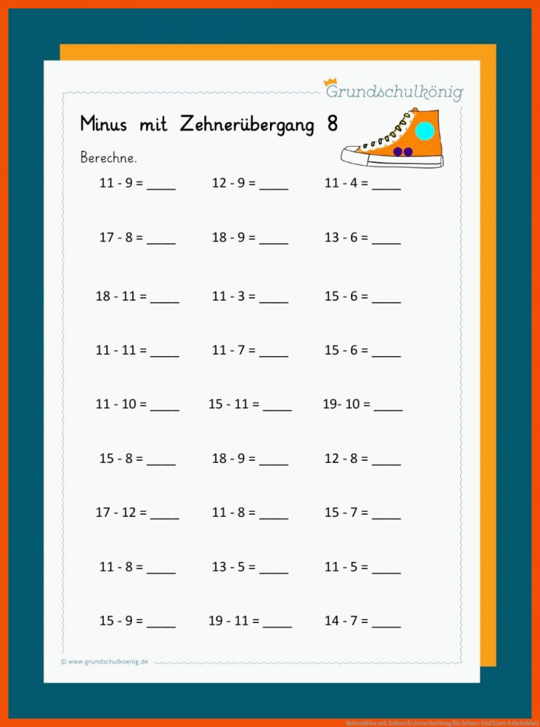 Subtraktion Mit ZehnerÃ¼berschreitung Fuer Zehner Und Einer Arbeitsblatt