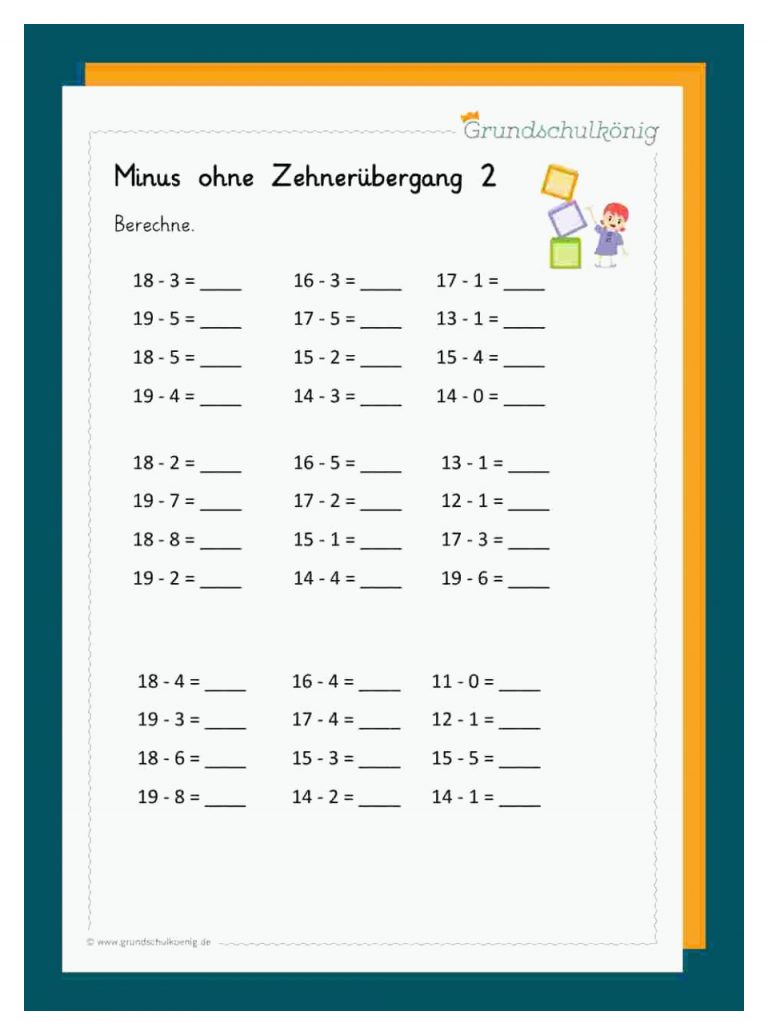 Zahlenraum bis 20 Arbeitsblätter