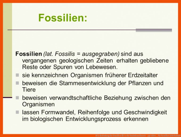 SV1: Bedeutung der Fossilien fÃ¼r die Evolutionstheorie - ppt video ... für fossilien arbeitsblatt