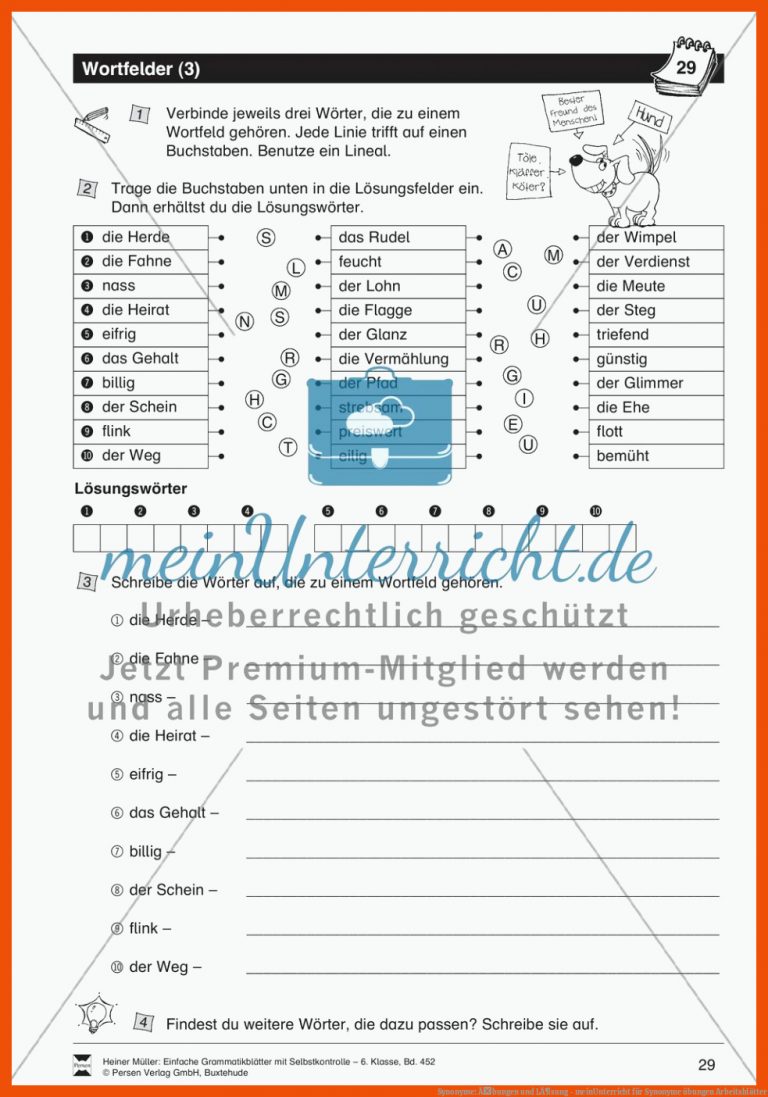 Synonyme: Ãbungen und LÃ¶sung - meinUnterricht für synonyme übungen arbeitsblätter