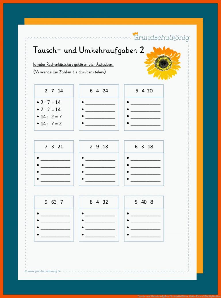 Tausch- und Umkehraufgaben für arbeitsblätter mathe klasse 2 multiplikation