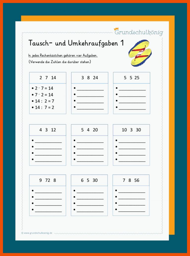 Tausch- und Umkehraufgaben für multiplikation 2 klasse arbeitsblätter kostenlos