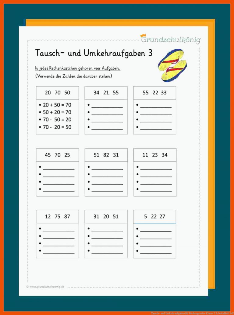 Tausch- und Umkehraufgaben für rechengesetze klasse 5 arbeitsblatt pdf