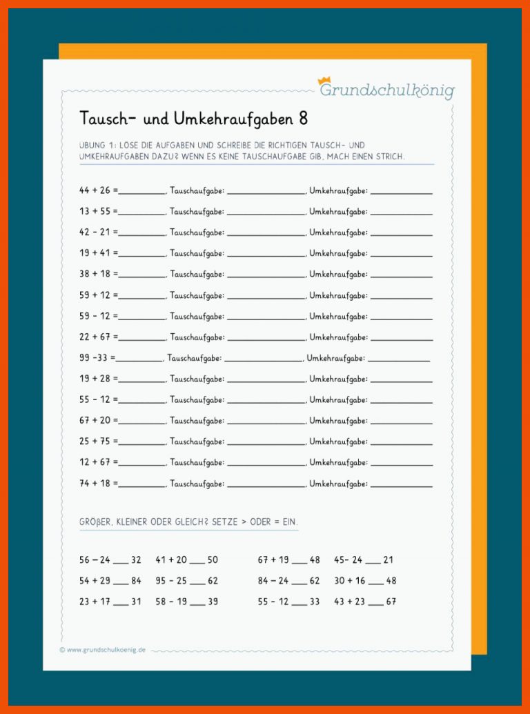 Tausch- und Umkehraufgaben für umkehraufgaben 2 klasse arbeitsblätter kostenlos