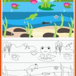 Teich Mit Frosch, Cartoon Stil, FÃ¤rbung, Bildung Papier Spiel FÃ¼r ... Fuer Von Der Kaulquappe Zum Frosch Arbeitsblatt