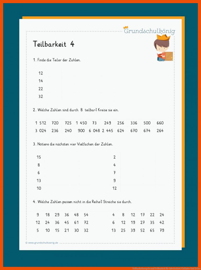 Teilbarkeitsregeln und Teilbarkeit für arbeitsblatt vielfache und teiler