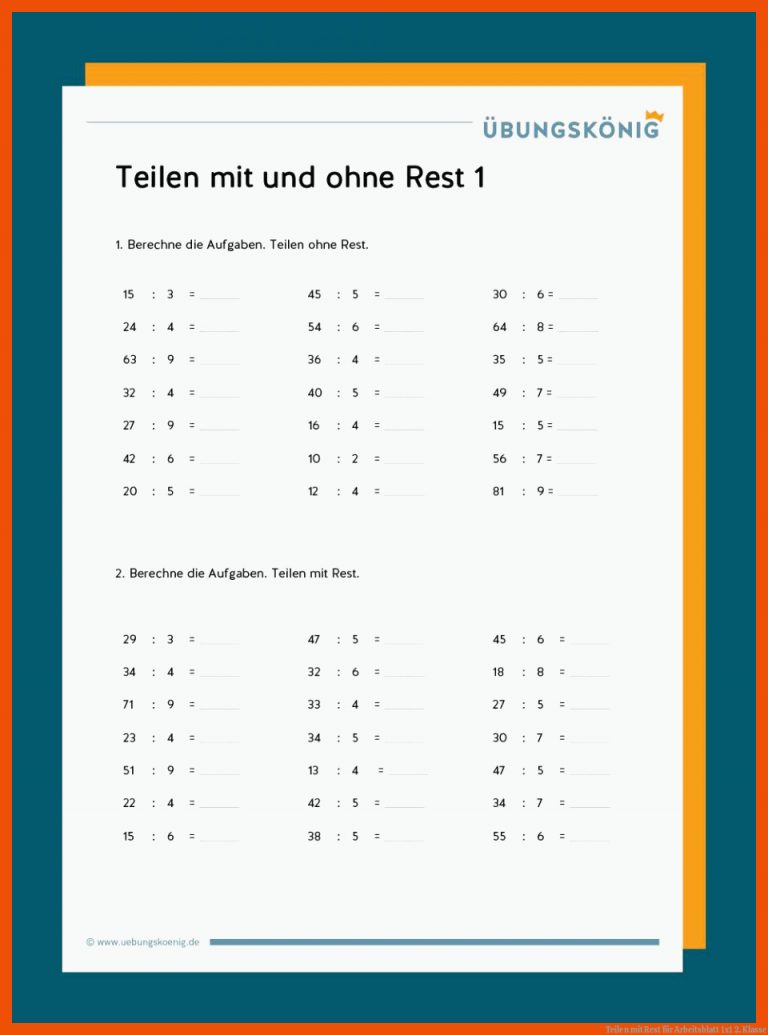 Teilen Mit Rest Fuer Arbeitsblatt 1x1 2. Klasse