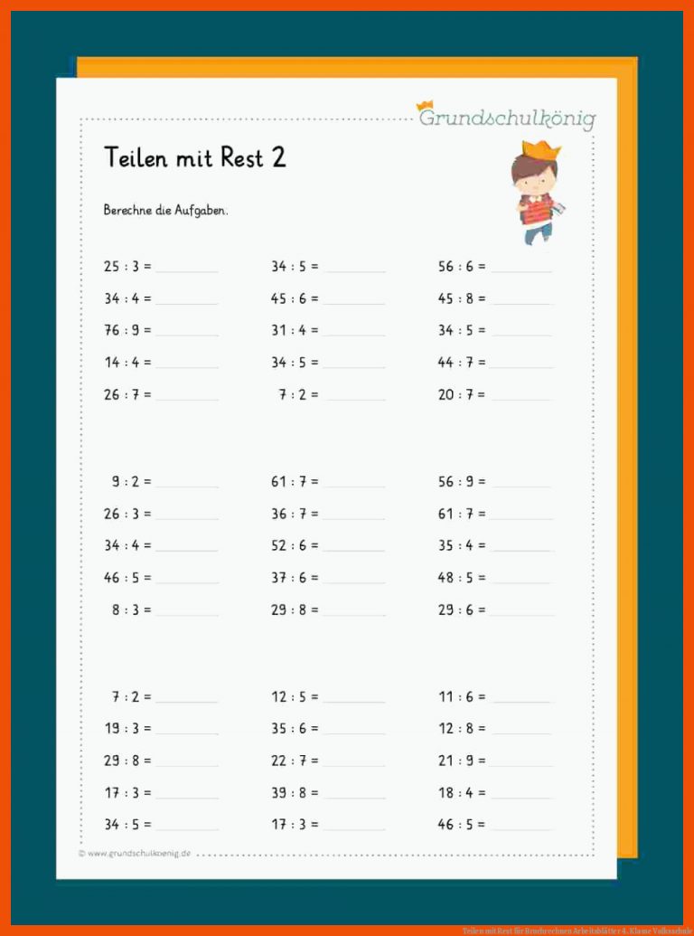 Teilen Mit Rest Fuer Bruchrechnen Arbeitsblätter 4. Klasse Volksschule