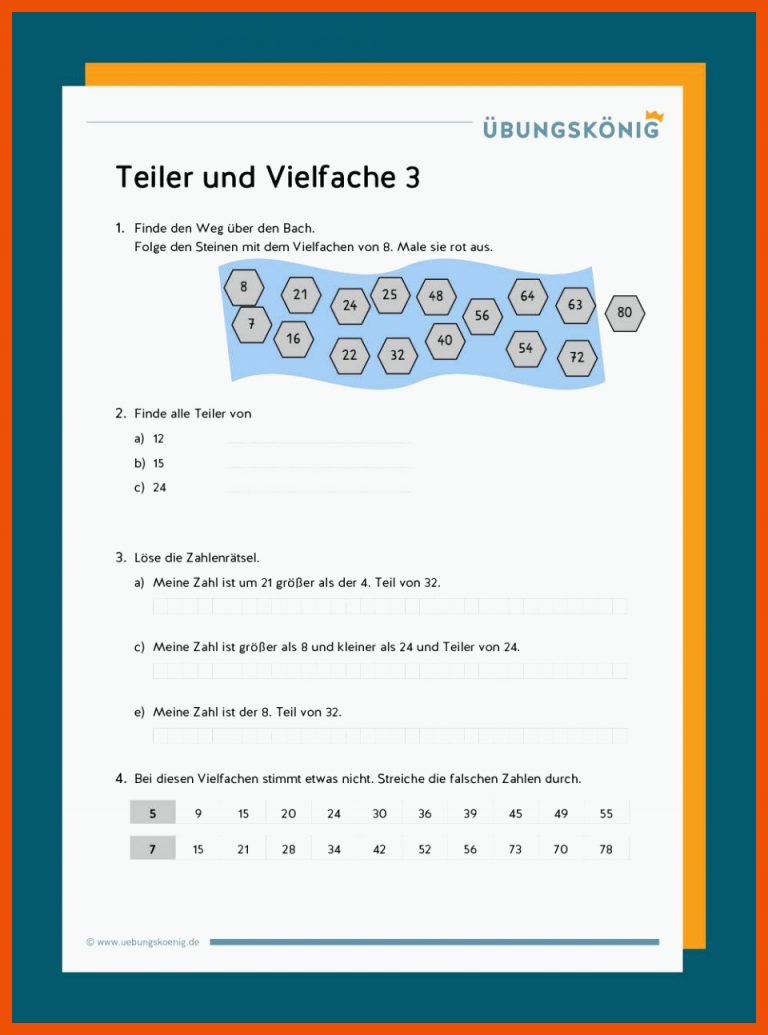 Teiler und Vielfache für arbeitsblätter mathe klasse 4 ausdrucken