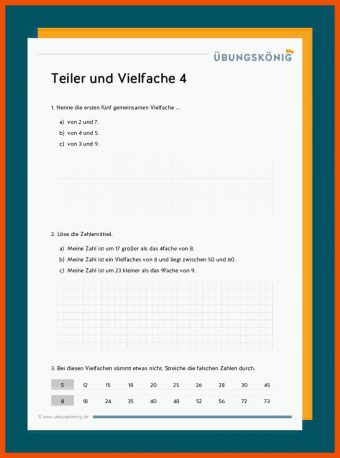 6 Arbeitsblatt Vielfache Und Teiler