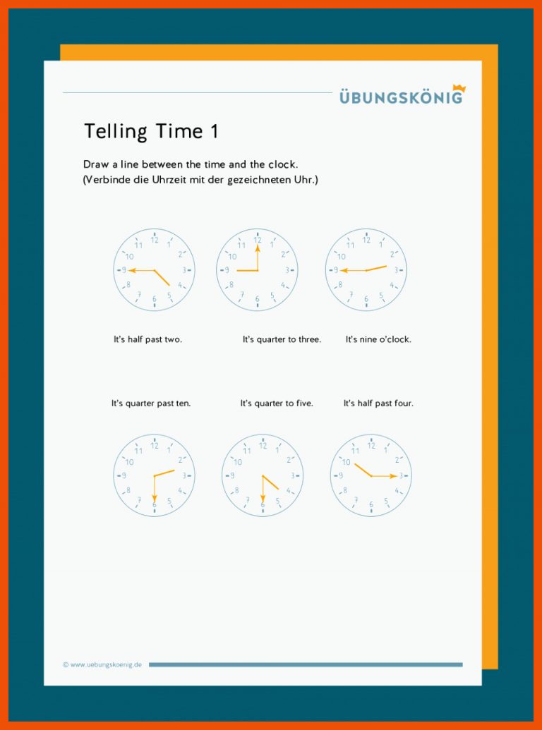 Telling Time â Die Uhrzeit im Englischen für uhrzeiten englisch arbeitsblatt