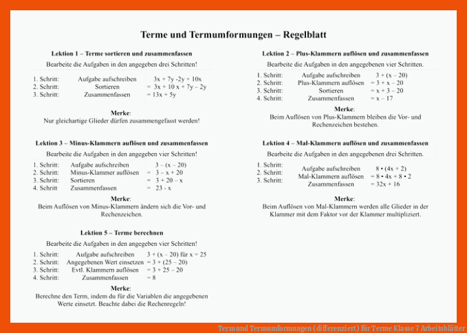 Term und Termumformungen (differenziert) für terme klasse 7 arbeitsblätter